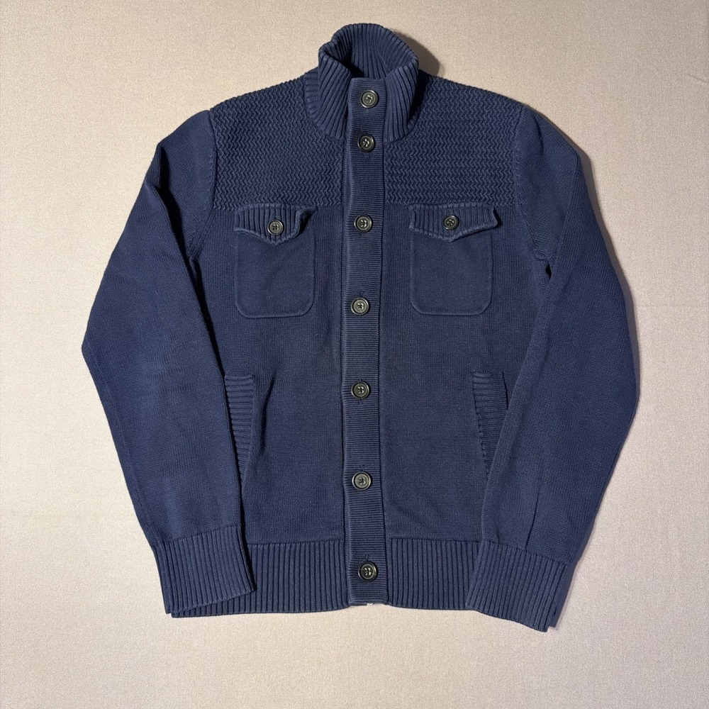 Banana Republic Blue Ribbed Knitted Buttoned Long Sleeve Wool Cardigan Size M
